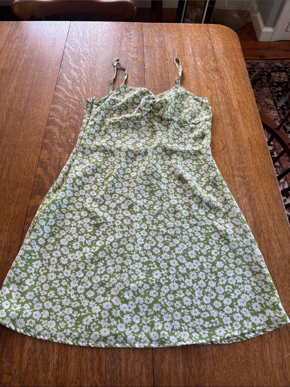 SHEIN Green and White Floral Mini Dress